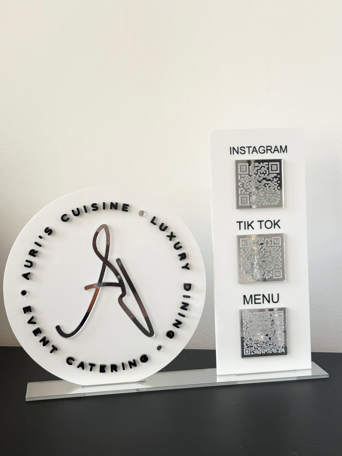 LOGO SIGNAGE WITH  3 QR CODES | ACRYLIC SOCIAL MEDIA BUSINESS SIGN