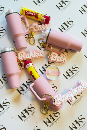 Stanley Inspired Chapstick Holder Keychain & Personalised Name Tag Bundle