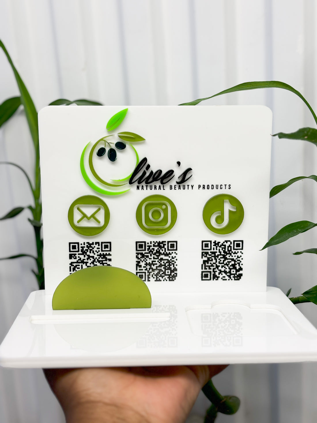 Social Media Acrylic Business Signage With Square Reader Dock + Business Card Holder