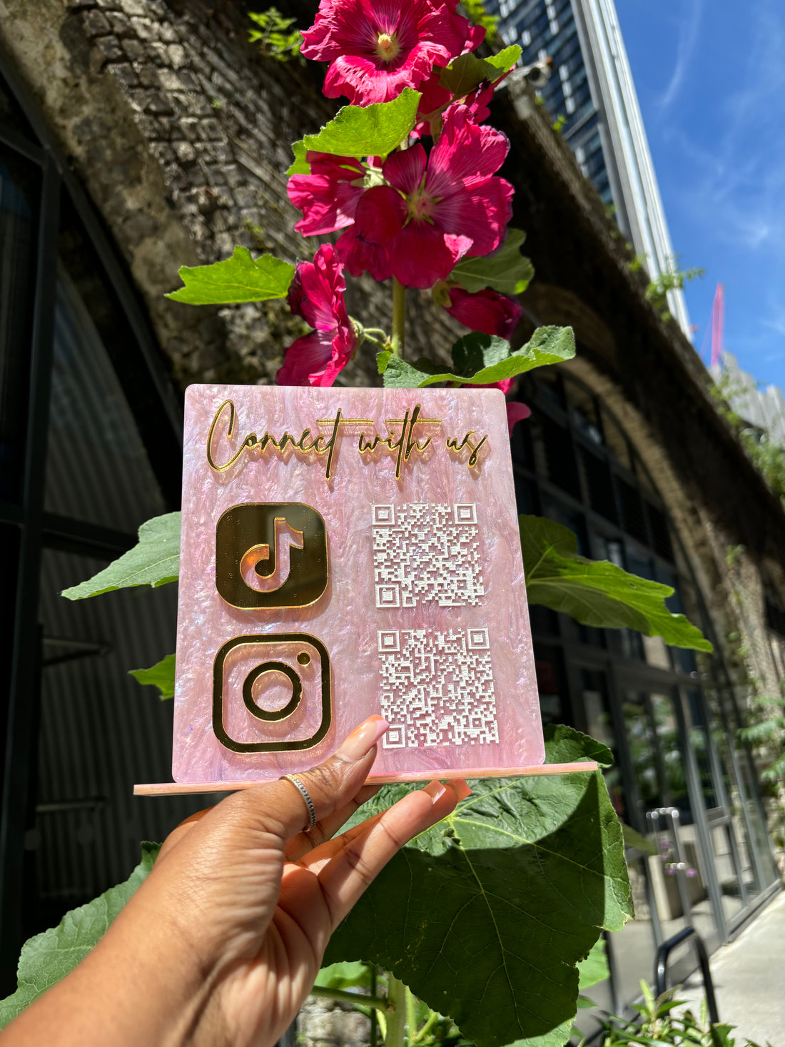 CONNECT WITH US QR CODE | ACRYLIC SOCIAL MEDIA BUSINESS SIGN